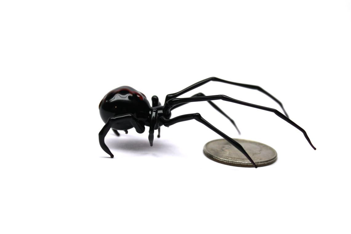 Handmade Black Glass Spider With Red Accents – Lampwork Design