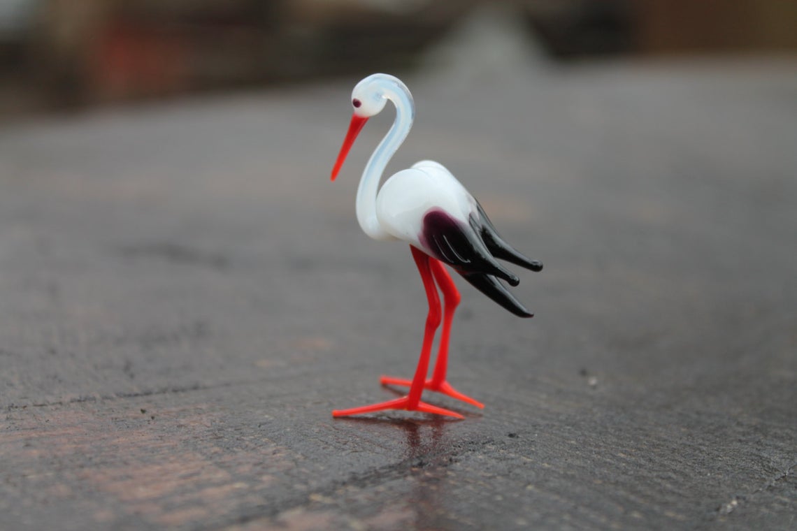 Small Glass Stork bird Murano Gift Blown Stork Sculpture