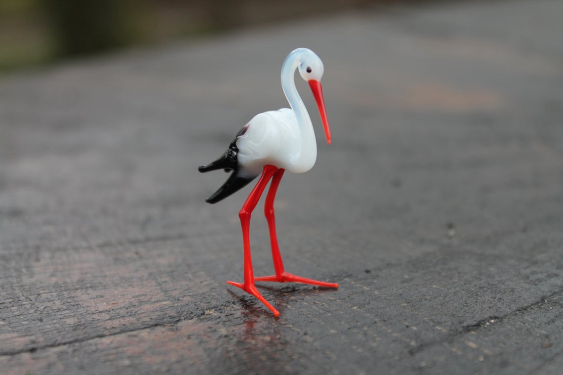 Small Glass Stork bird Murano Gift Blown Stork Sculpture
