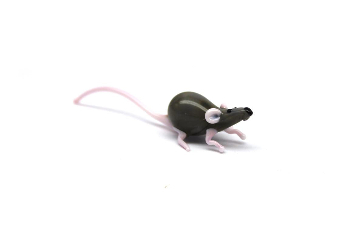 Black And Pink Glass Rat Figurine – Lampwork Miniature Animal Gift
