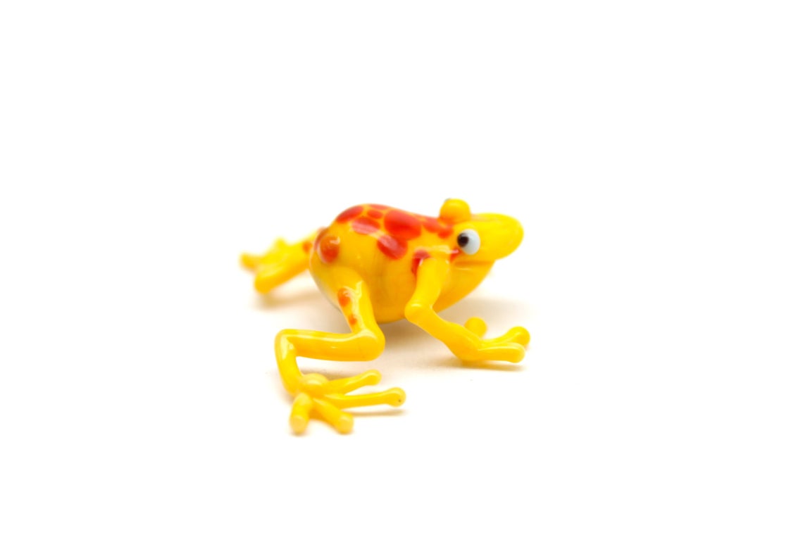 Handmade Yellow And Orange Glass Frog Figurine | Lampwork Murano Art