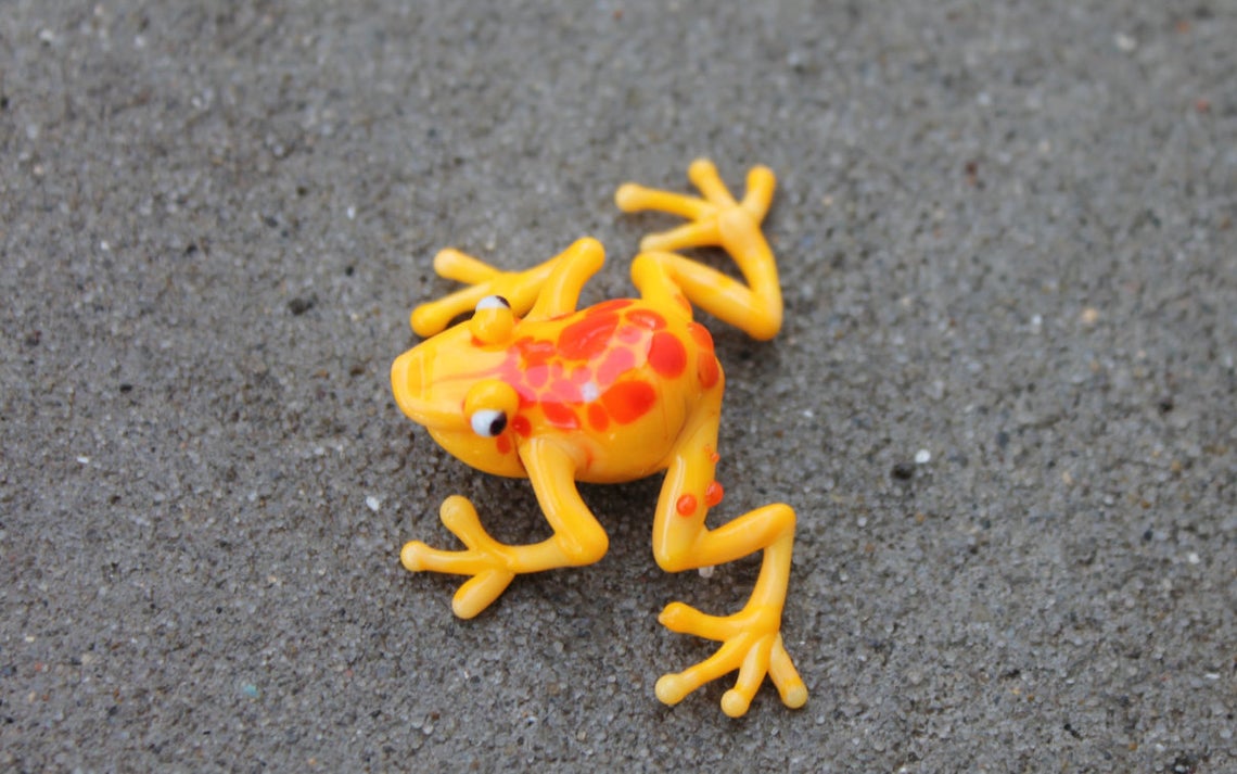 Handmade Yellow And Orange Glass Frog Figurine | Lampwork Murano Art