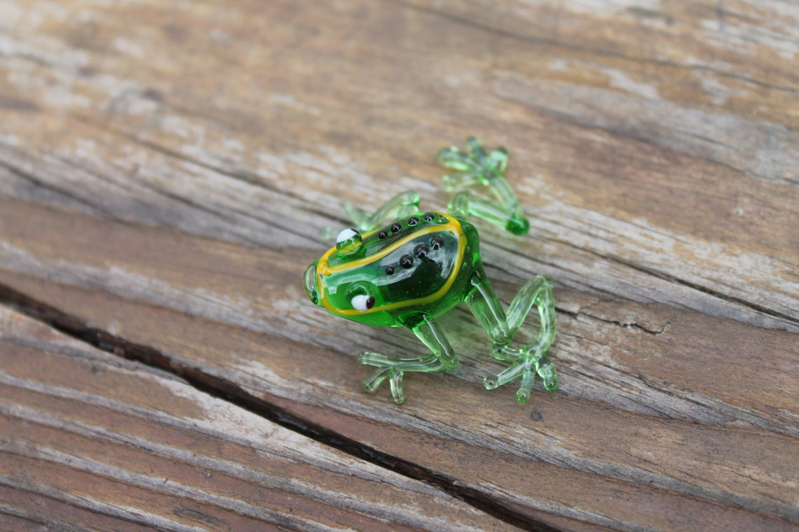 Handmade Green Transparent Glass Frog Figurine | Murano Lampwork Art
