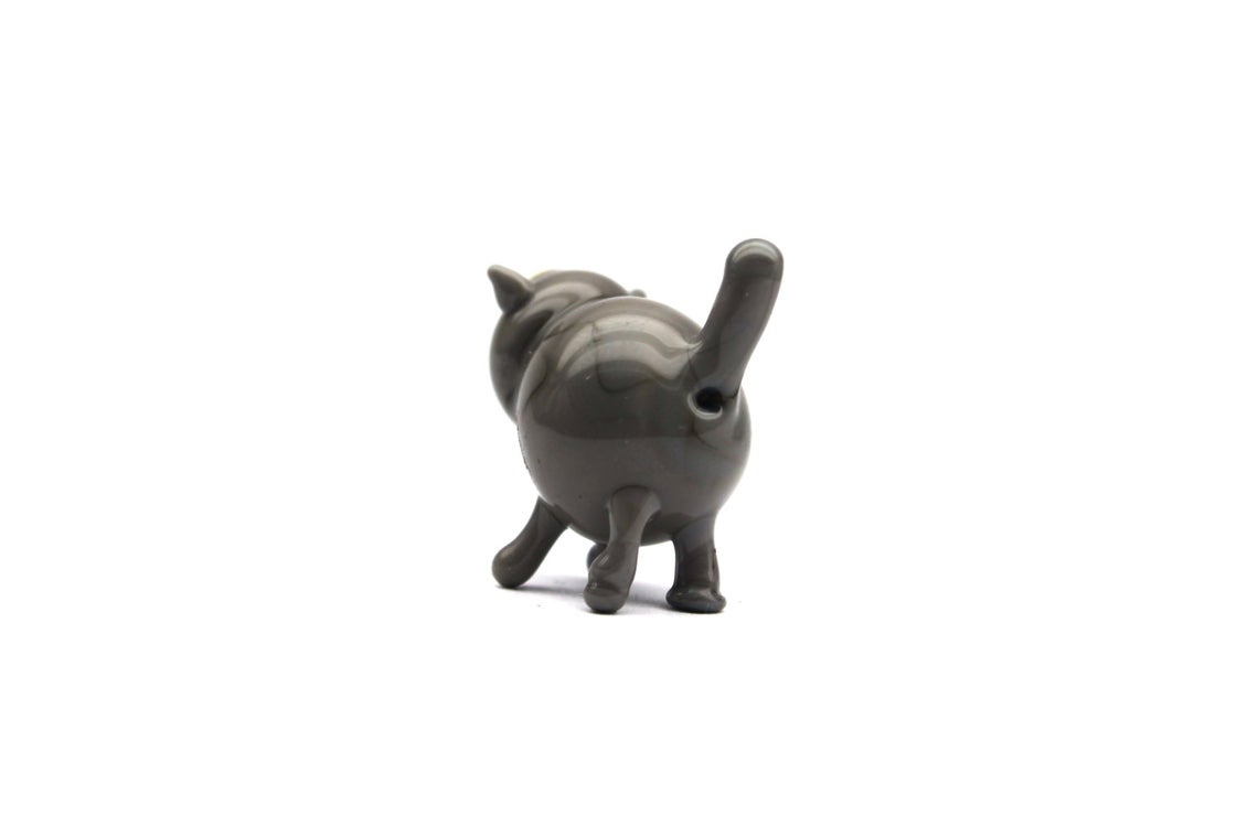 Mini Gray Glass Cat Figurine With Yellow Eyes — Collectible Art Gift