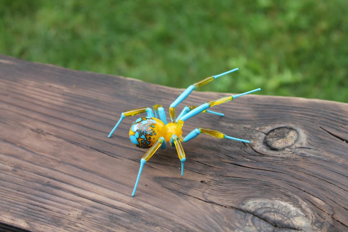 Spider Animals Glass, Art Glass, Blown Glass, Sculpture Made Of Glass, Black widow spider