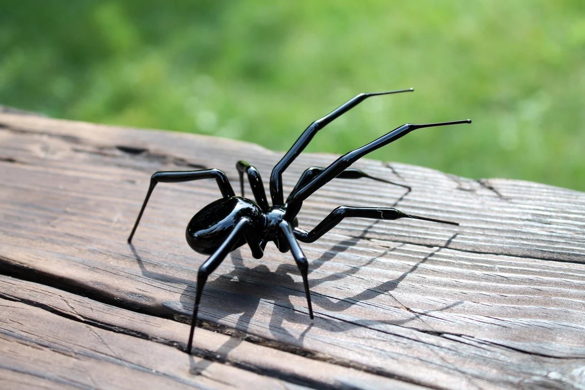 Spider Animals Glass, Art Glass, Blown Glass, Sculpture Made Of Glass, Black widow spider