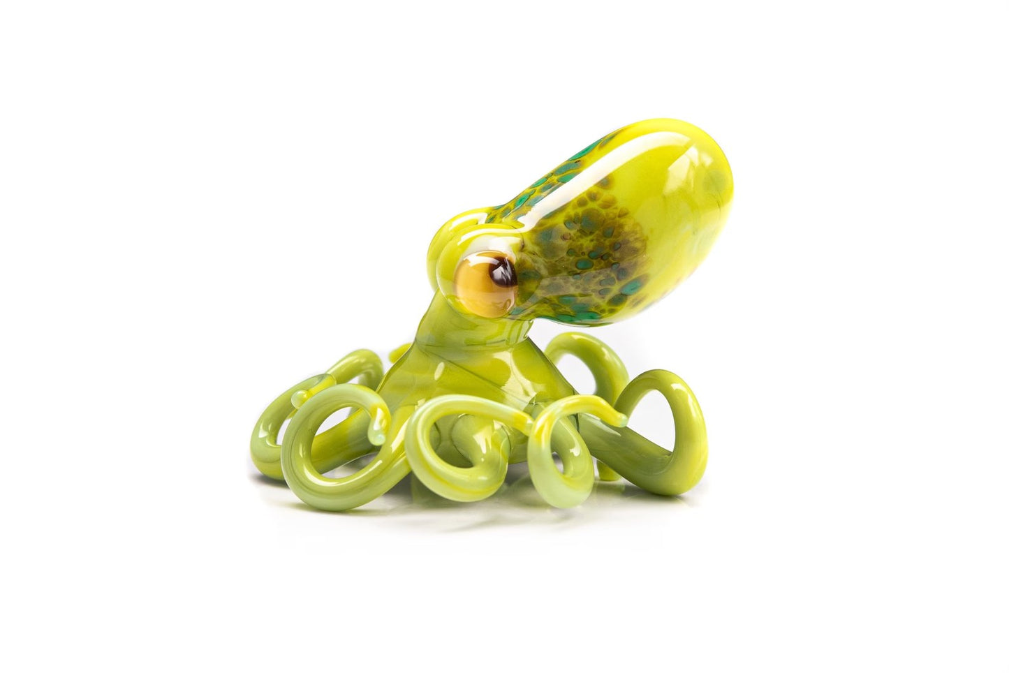 Handmade Glass Octopus Figurine Light Green Yellow Spots Sea Animal Gift 3cm