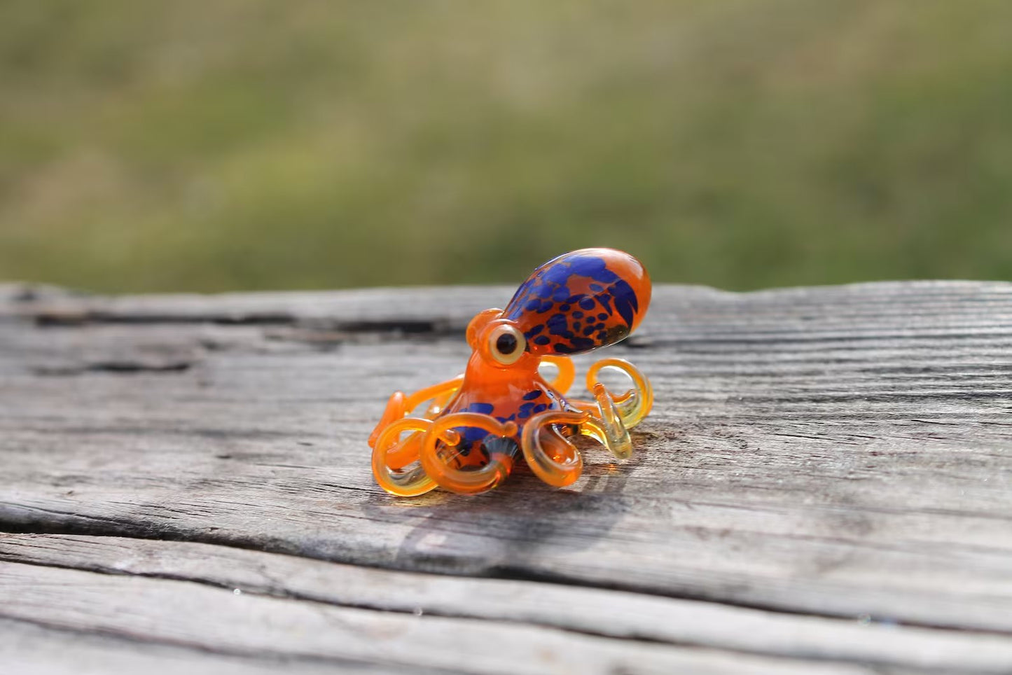 Orange Blue Blown Glass Octopus, Glass Octopus, Glass, Octopus, Ocean, Octopus Sculpture, Squid, Kraken, Sea, Cephalopod, Blown Glass, Octopus Figurine