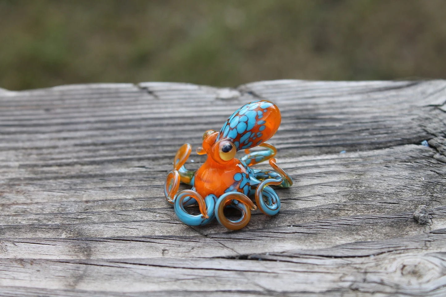 Orange Blue Blown Glass Octopus, Glass Octopus, Glass, Octopus, Ocean, Octopus Sculpture, Squid, Kraken, Sea, Cephalopod, Blown Glass, Octopus Figurine