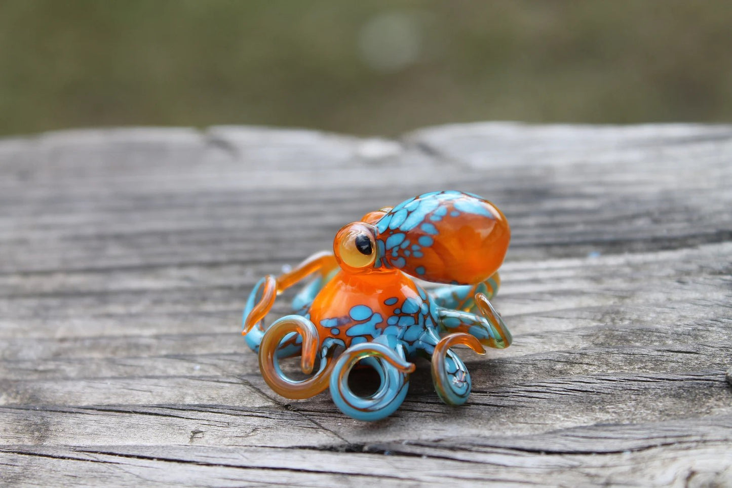 Orange Blue Blown Glass Octopus, Glass Octopus, Glass, Octopus, Ocean, Octopus Sculpture, Squid, Kraken, Sea, Cephalopod, Blown Glass, Octopus Figurine