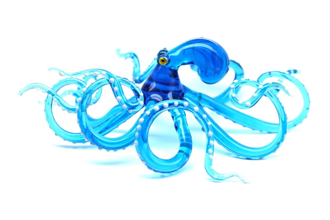 Sky Blue Blown Glass Octopus Handmade Octopus Figurine
