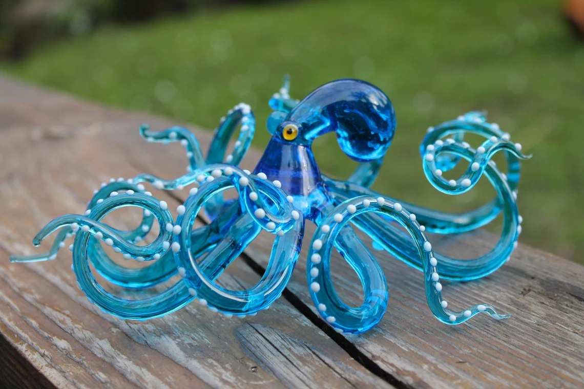 Sky Blue Blown Glass Octopus Handmade Octopus Figurine