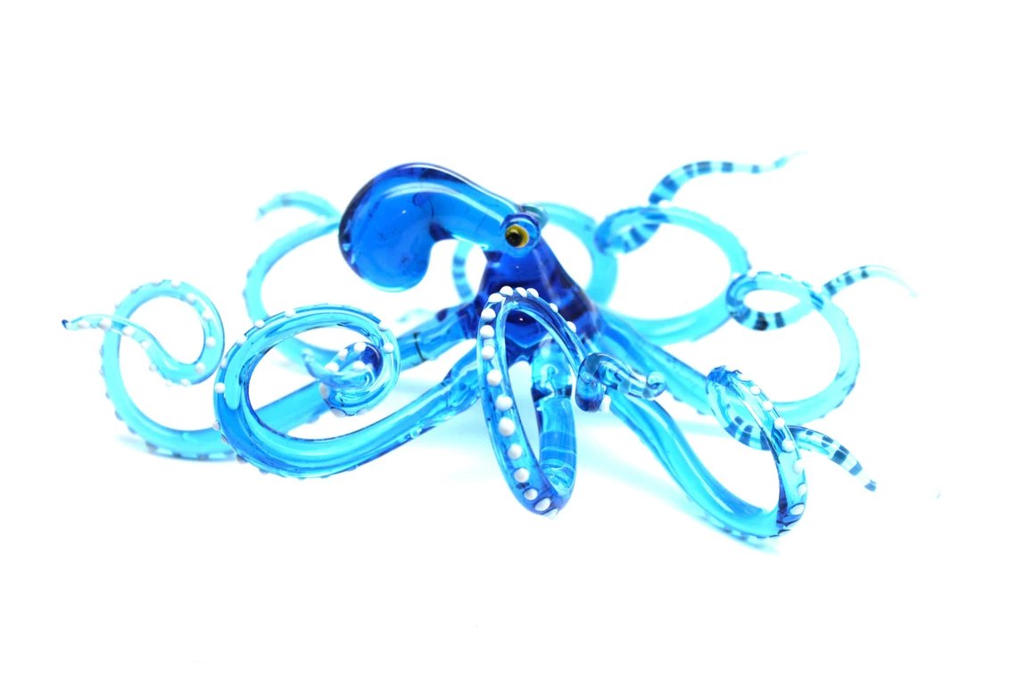 Sky Blue Blown Glass Octopus Handmade Octopus Figurine