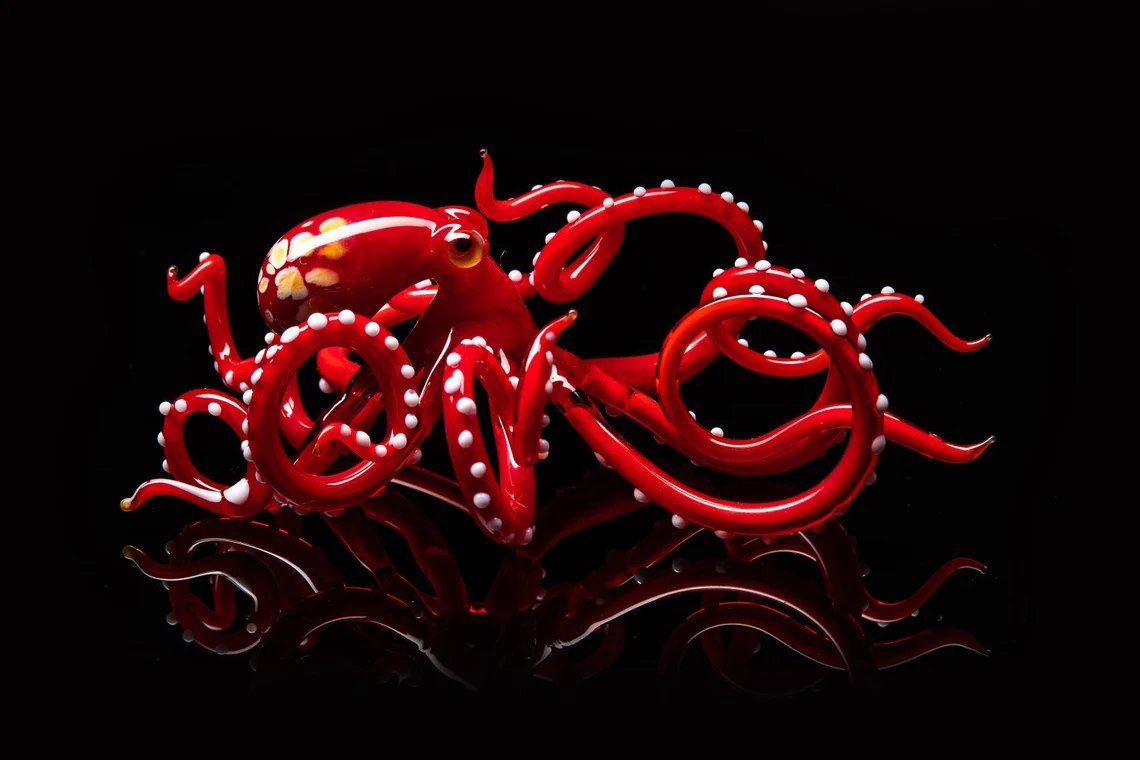 Red Blown Glass Octopus Ocean Octopus Sculpture Cephalopod Blown Glass