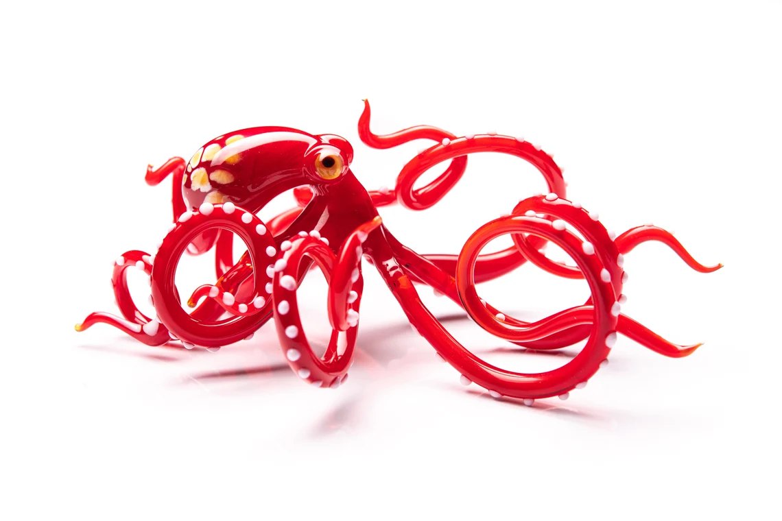 Red Blown Glass Octopus Ocean Octopus Sculpture Cephalopod Blown Glass