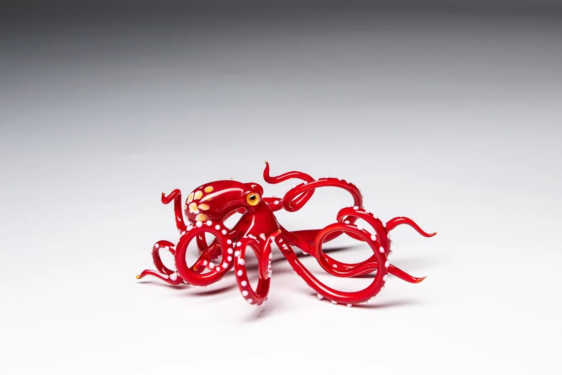 Red Blown Glass Octopus Ocean Octopus Sculpture Cephalopod Blown Glass