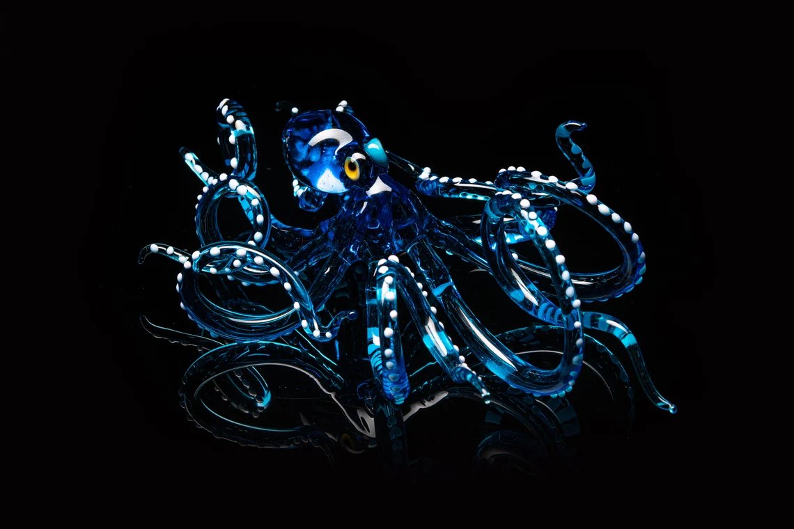Blue Blown Glass Octopus, Glass Octopus, Glass, Octopus, Ocean, Octopus Sculpture, Squid, Kraken, Sea, Cephalopod, Blown Glass, Octopus Figurine