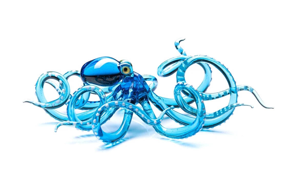 Blue Blown Glass Octopus, Glass Octopus, Glass, Octopus, Ocean, Octopus Sculpture, Squid, Kraken, Sea, Cephalopod, Blown Glass, Octopus Figurine