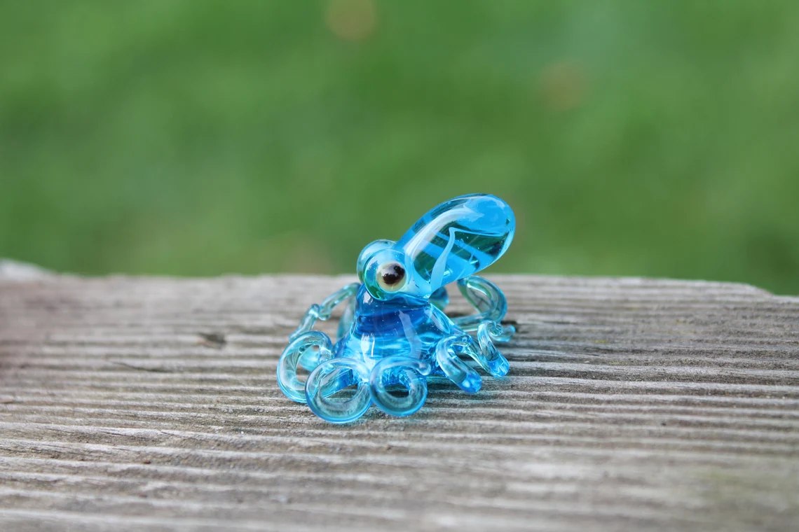 Blue Blown Glass Octopus, Glass Octopus, Glass, Octopus, Ocean, Octopus Sculpture, Squid, Kraken, Sea, Cephalopod, Blown Glass, Octopus Figurine