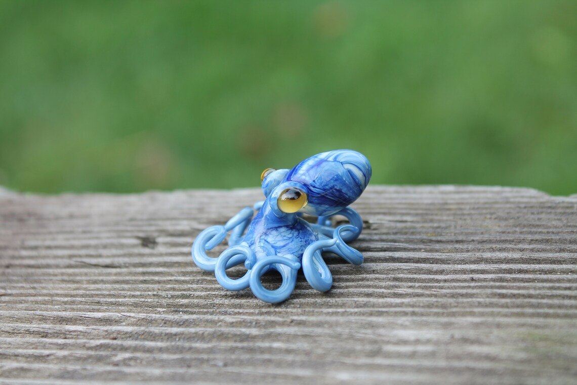 Blue Blown Glass Octopus, Glass Octopus, Glass, Octopus, Ocean, Octopus Sculpture, Squid, Kraken, Sea, Cephalopod, Blown Glass, Octopus Figurine