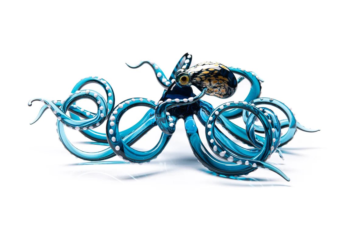 Deep Blue Blown Glass Octopus, Glass Octopus, Glass, Octopus, Ocean, Octopus Sculpture, Squid, Kraken, Sea, Cephalopod, Blown Glass, Octopus Figurine