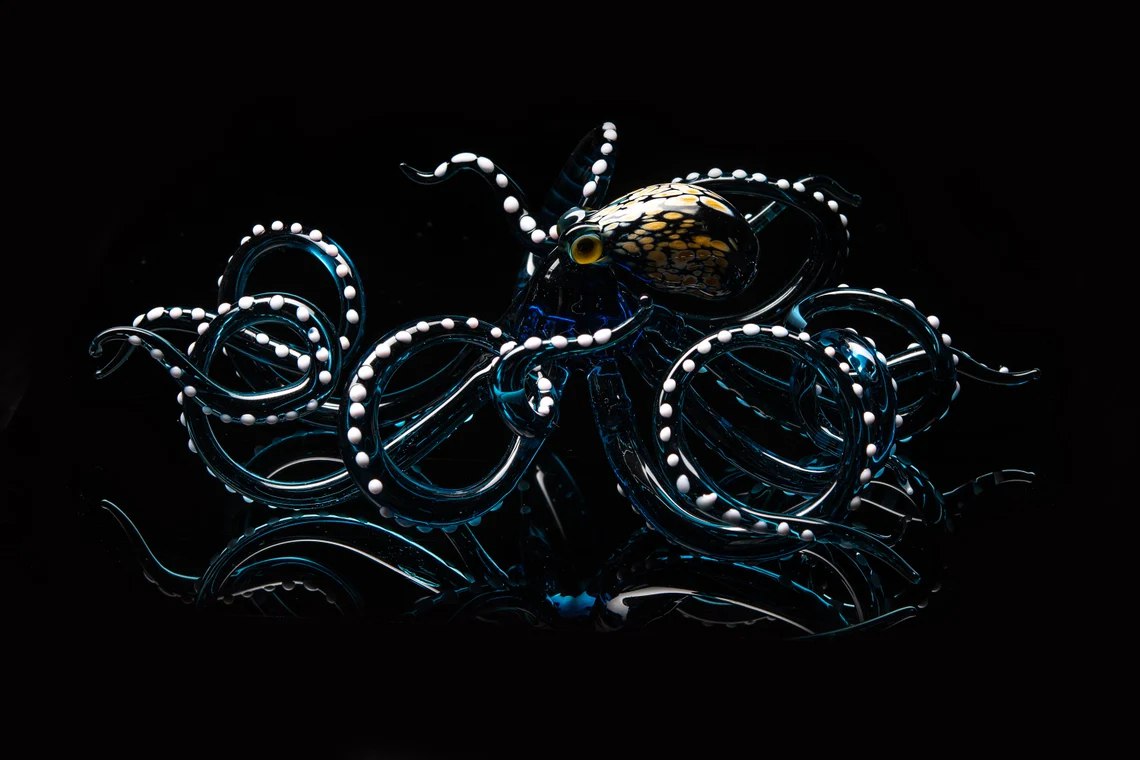 Deep Blue Blown Glass Octopus, Glass Octopus, Glass, Octopus, Ocean, Octopus Sculpture, Squid, Kraken, Sea, Cephalopod, Blown Glass, Octopus Figurine
