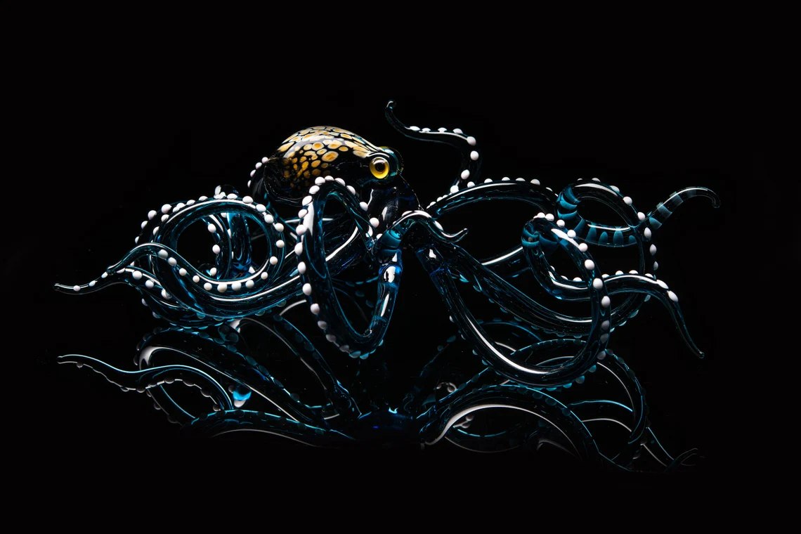 Deep Blue Blown Glass Octopus, Glass Octopus, Glass, Octopus, Ocean, Octopus Sculpture, Squid, Kraken, Sea, Cephalopod, Blown Glass, Octopus Figurine