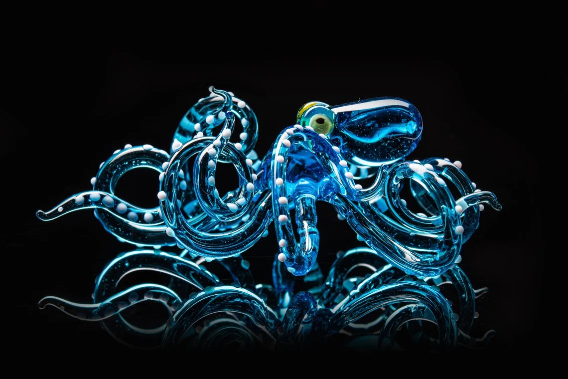 Blue Blown Glass Octopus, Glass Octopus, Glass, Octopus, Ocean, Octopus Sculpture, Squid, Kraken, Sea, Cephalopod, Blown Glass, Octopus Figurine