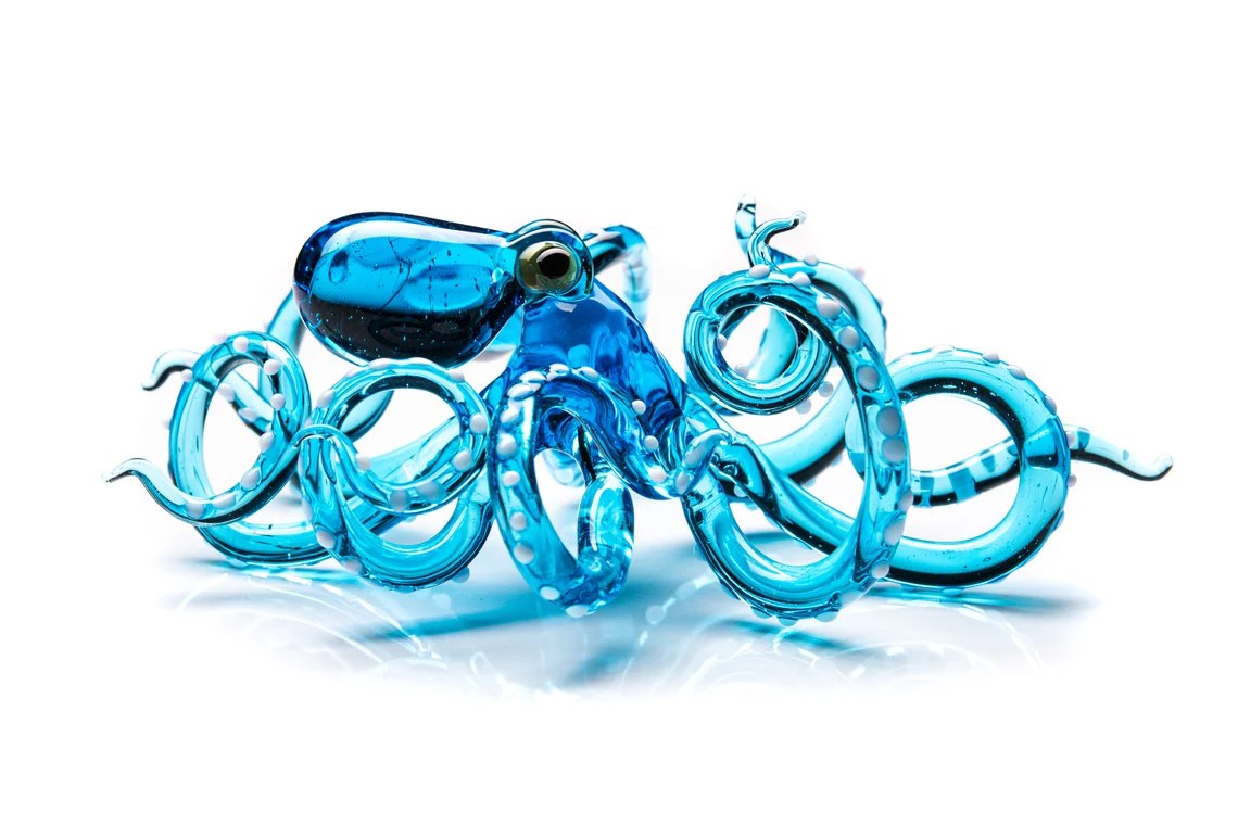 Blue Blown Glass Octopus, Glass Octopus, Glass, Octopus, Ocean, Octopus Sculpture, Squid, Kraken, Sea, Cephalopod, Blown Glass, Octopus Figurine