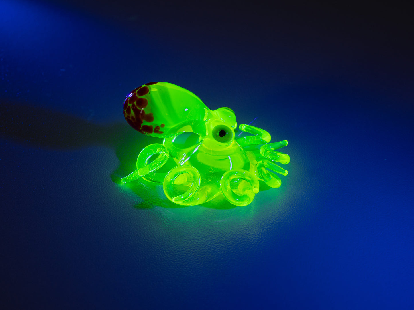Uranium Glass Octopus Figurine, Murano Sea Sculpture, UV Reactive