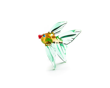 Mini Uranium Glass Fish UV Glow Lampwork Figurine Handmade Angelfish Green Blacklight Art Collectible
