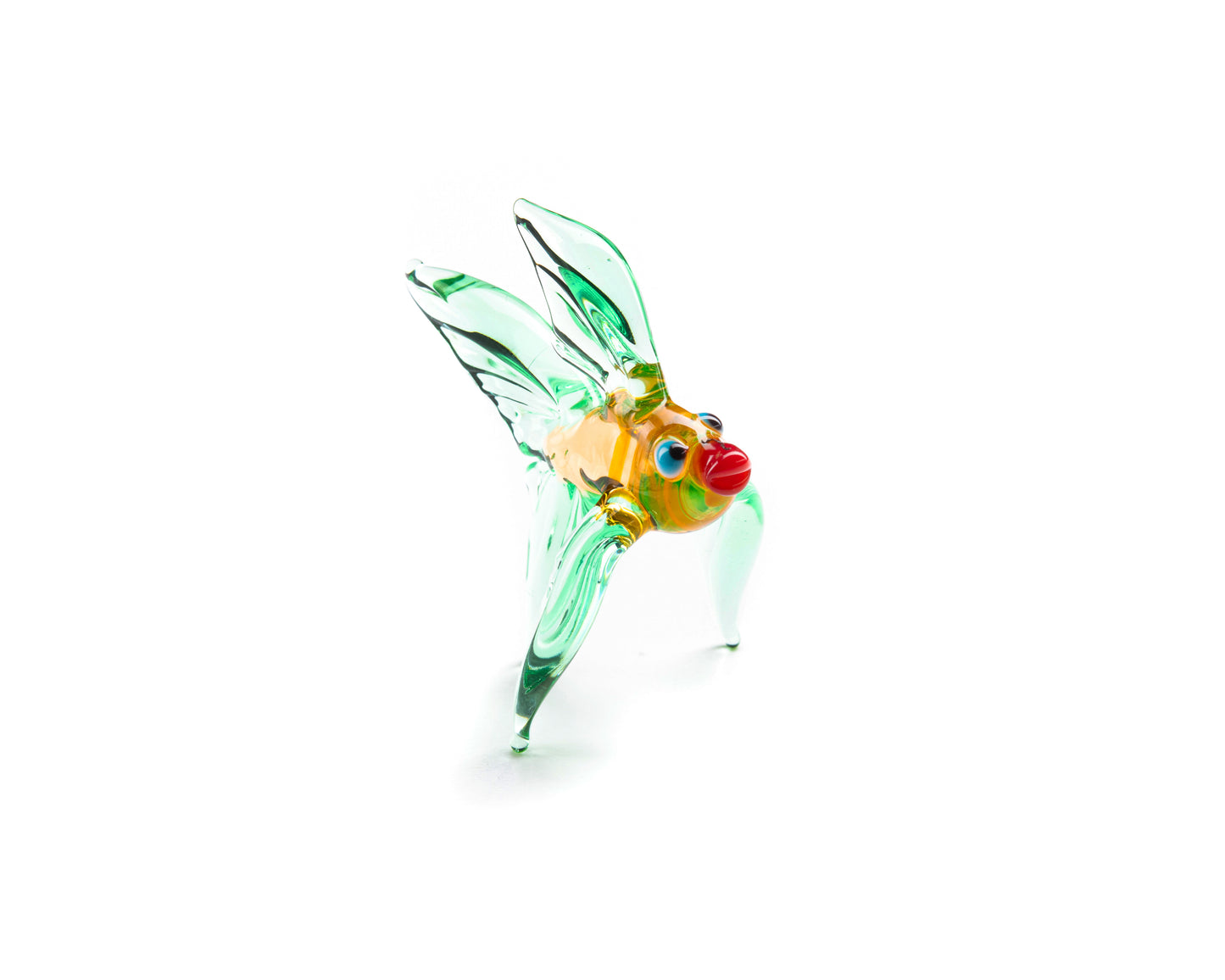 Mini Uranium Glass Fish UV Glow Lampwork Figurine Handmade Angelfish Green Blacklight Art Collectible