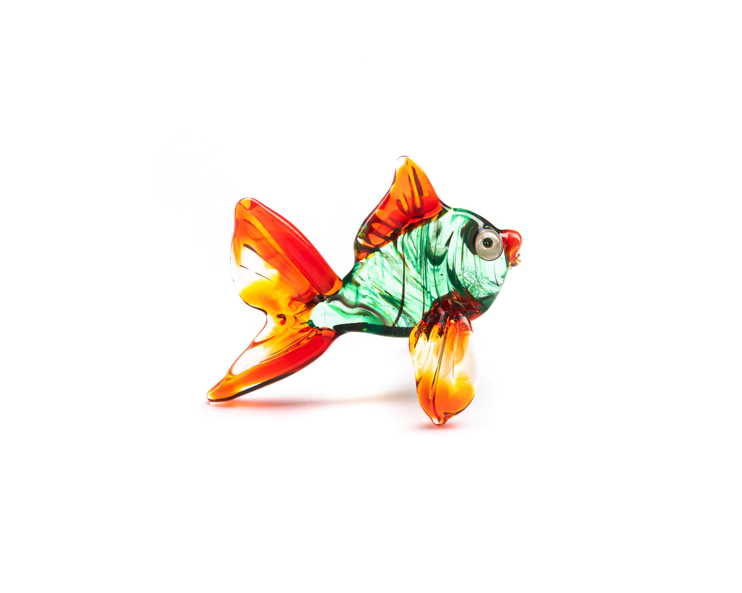 Uranium Glow Mini Fish Figurine UV Reactive Lampwork Art Hand Blown Glass Blacklight Collectible