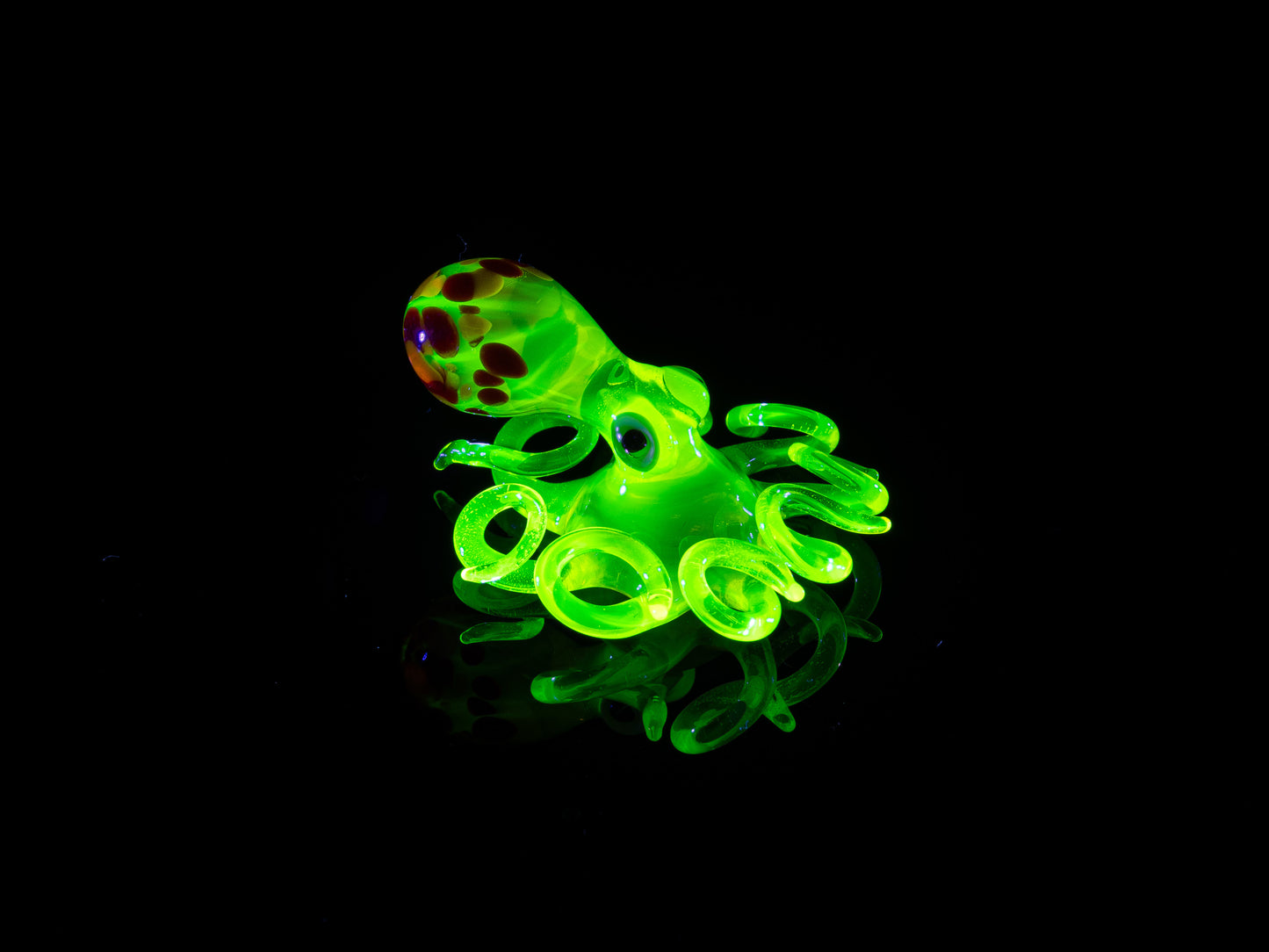 Uranium Glass Octopus Figurine, Murano Sea Sculpture, UV Reactive