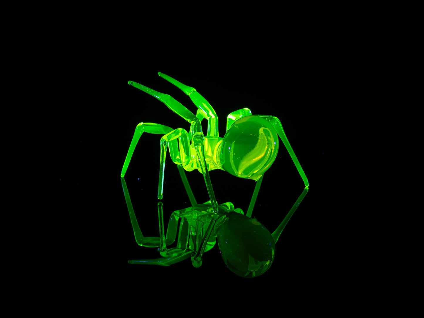 Bronze Uranium Glass Spider Sculpture, Murano Glowing Green Figurine