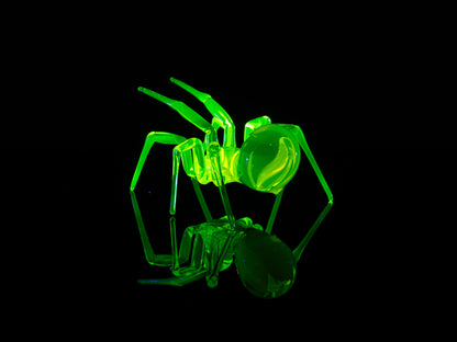 Bronze Uranium Glass Spider Sculpture, Murano Glowing Green Figurine