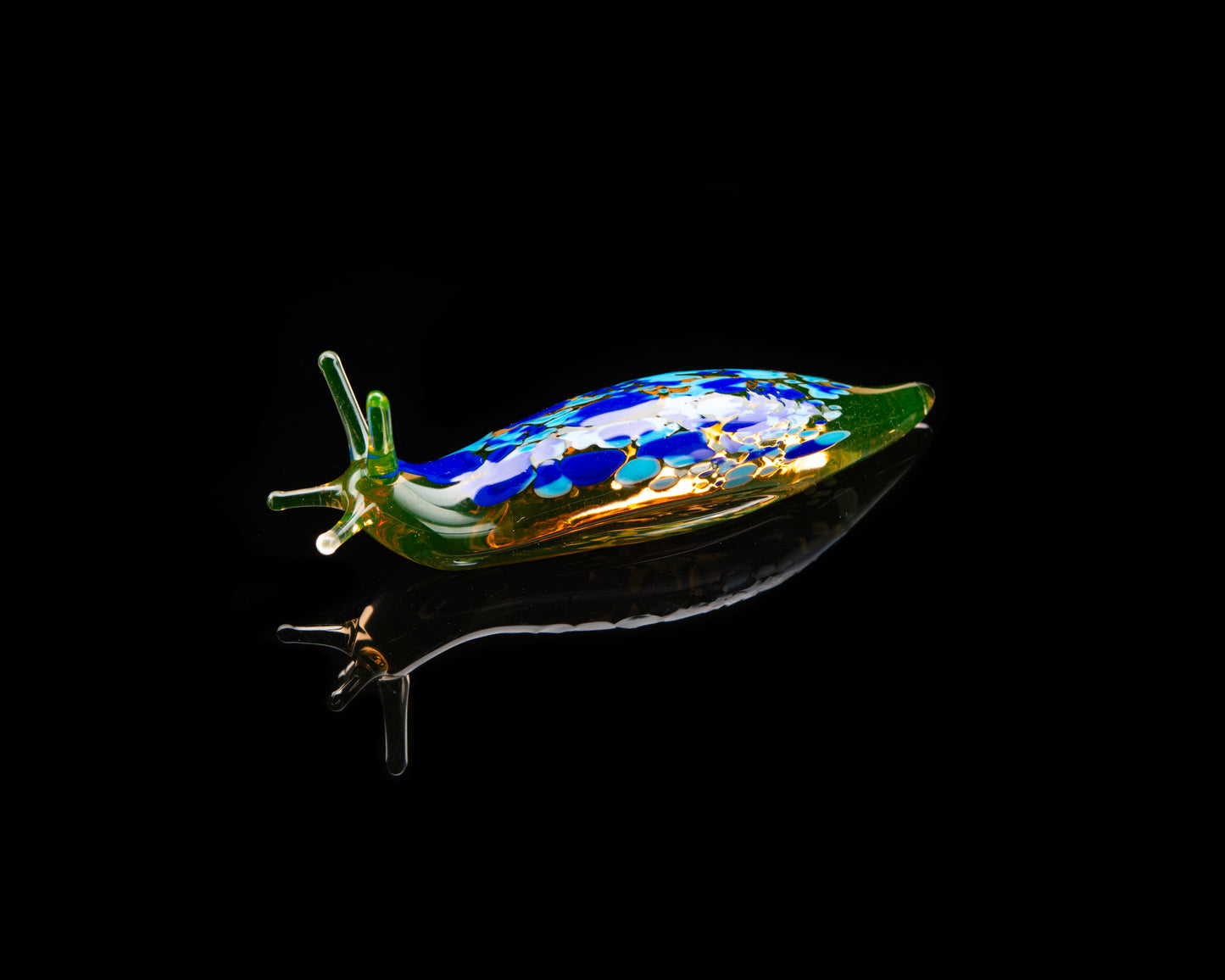 Uranium Glass Slug Figurine Glowing Vaseline Glass Animal Handmade Lampwork UV Reactive Art Decor