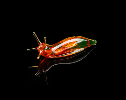Uranium Glass Slug Figurine UV Reactive Green Hand Blown Lampwork Animal Art Collectible Gift