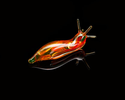 Uranium Glass Slug Figurine UV Reactive Green Hand Blown Lampwork Animal Art Collectible Gift