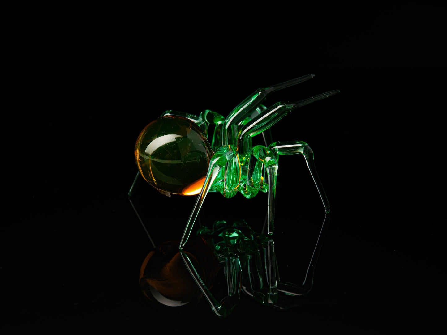 Bronze Uranium Glass Spider Sculpture, Murano Glowing Green Figurine