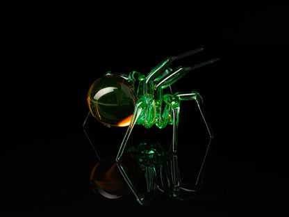Bronze Uranium Glass Spider Sculpture, Murano Glowing Green Figurine