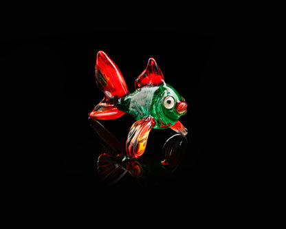Uranium Glow Mini Fish Figurine UV Reactive Lampwork Art Hand Blown Glass Blacklight Collectible