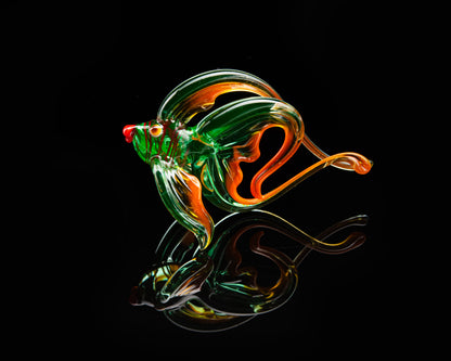 Bronze Green Uranium Glass Fish Sculpture UV Reactive Art Figurine Unique Collectible Gift