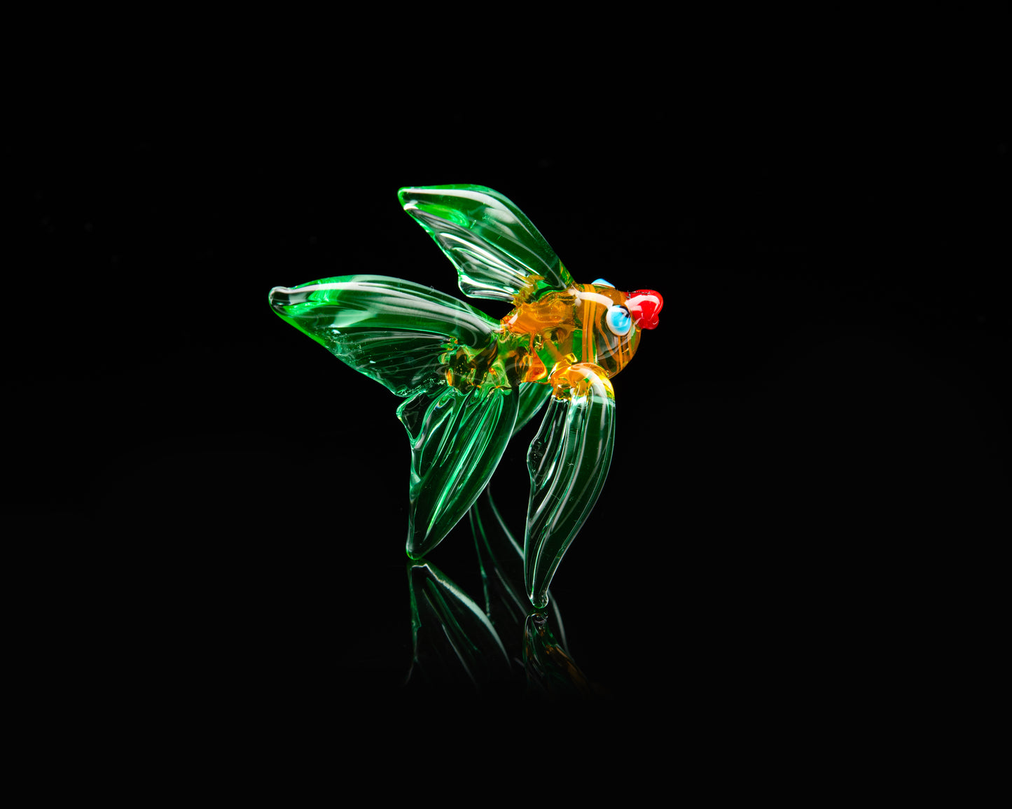 Mini Uranium Glass Fish UV Glow Lampwork Figurine Handmade Angelfish Green Blacklight Art Collectible