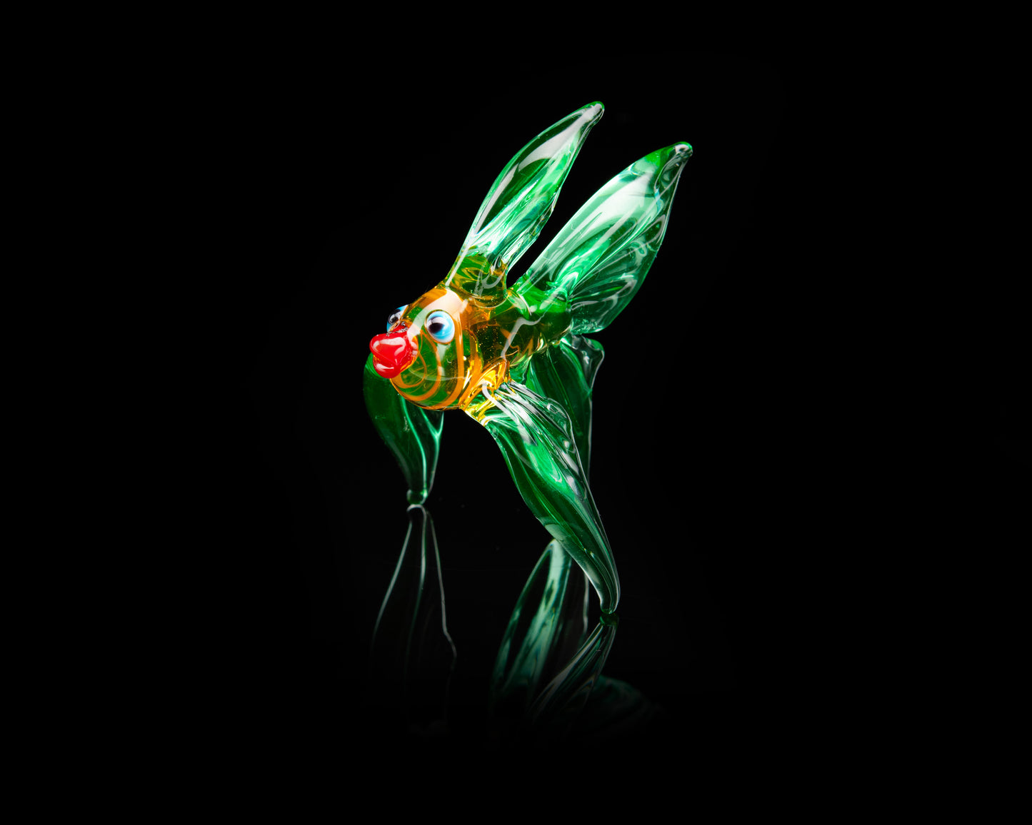 Mini Uranium Glass Fish UV Glow Lampwork Figurine Handmade Angelfish Green Blacklight Art Collectible
