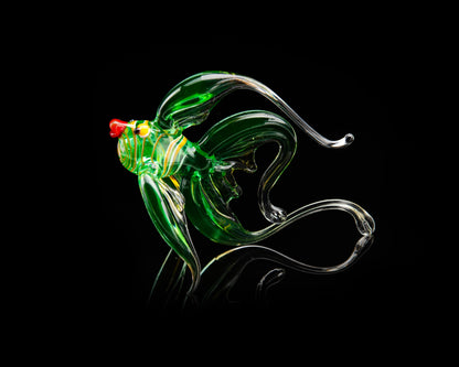 Uranium Glass Fish Figurine Glowing Vaseline Glass Angel UV Reactive Handmade Sculpture Collectible
