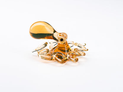 Honey Gold Bronze Uranium glass octopus sculpture glowing Murano mini sea creature figurine UV
