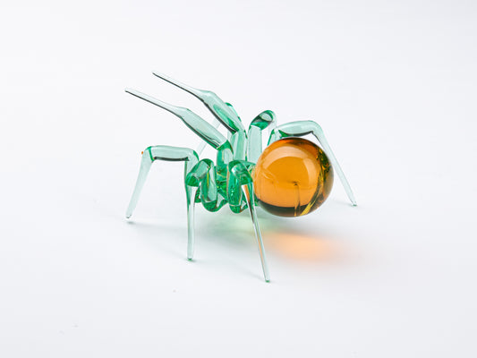 Bronze Uranium Glass Spider Sculpture, Murano Glowing Green Figurine