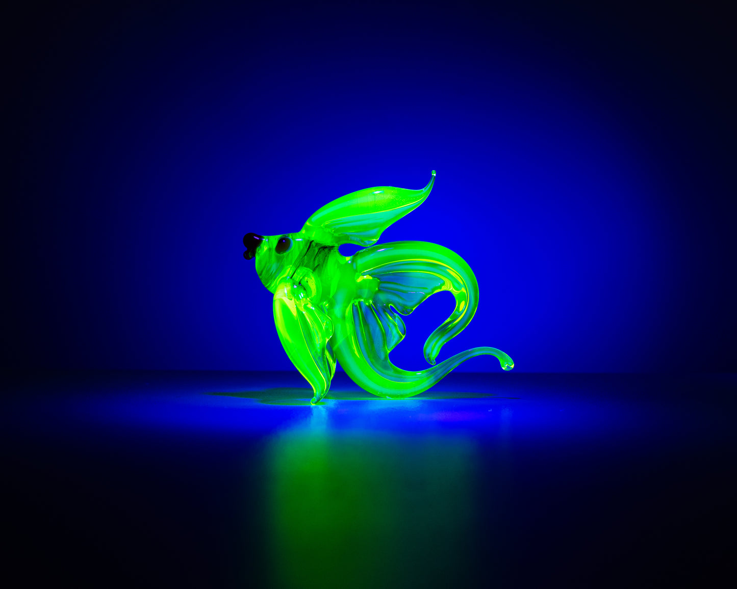 Uranium Glass Fish Figurine UV Reactive Glowing Art Collectible Handmade Glass Sculpture Decor Gift