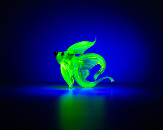 Uranium Glass Fish Figurine UV Reactive Glowing Art Collectible Handmade Glass Sculpture Decor Gift